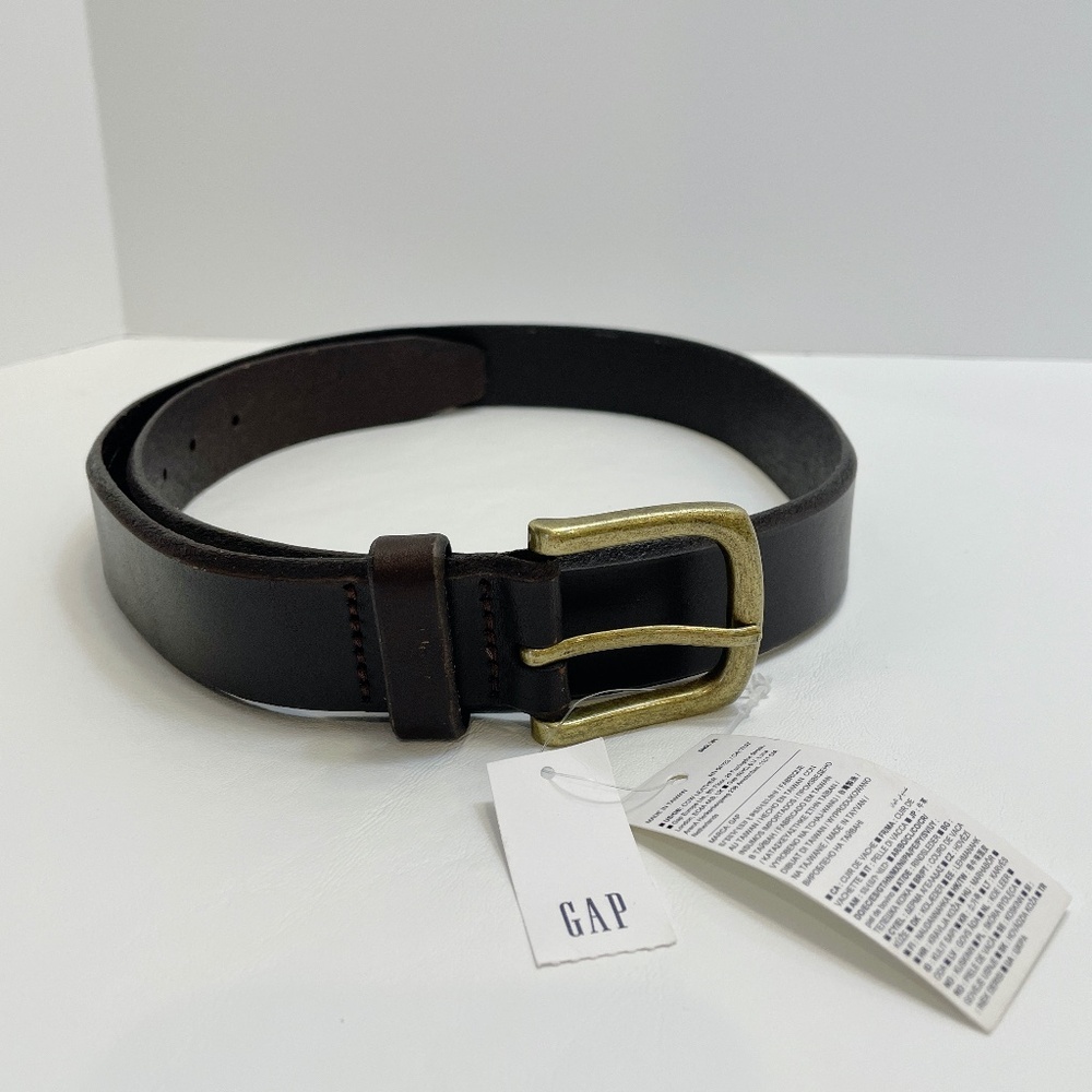 GAP NWT  Men's Leather Belt Size 30 Dark Brown Antiqued Brass Buckle